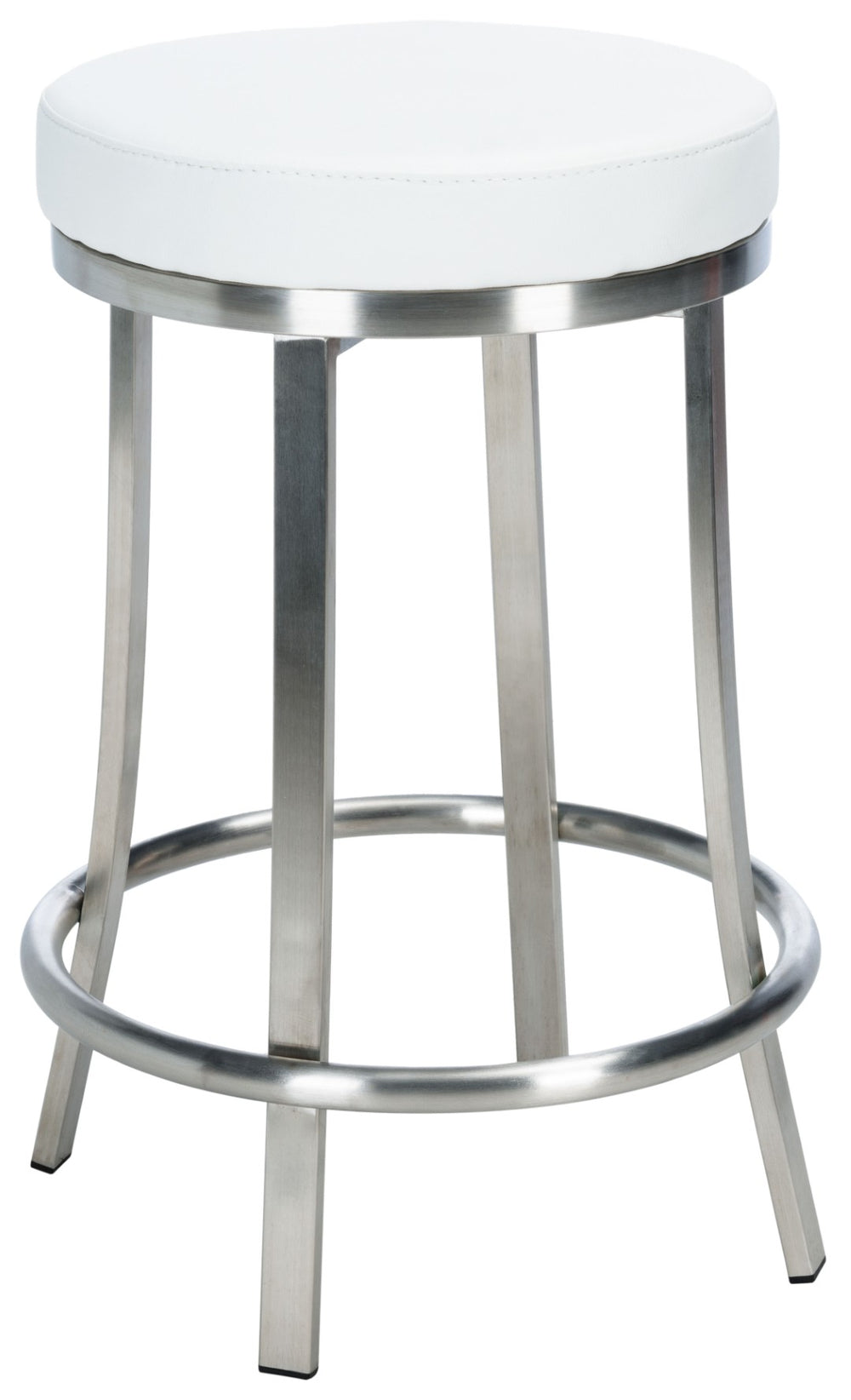 Safavieh Obito Contemporary Swivel Counter Stool With Vegan Leather Seat And Sleek Stainless Steel Frame White  / Brushed Nickle BST3004A