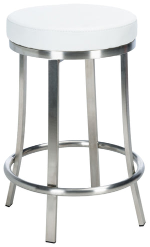 Safavieh Obito Contemporary Swivel Counter Stool With Vegan Leather Seat And Sleek Stainless Steel Frame White  / Brushed Nickle BST3004A