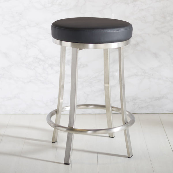 Safavieh Obito Contemporary Swivel Counter Stool With Vegan Leather Seat And Sleek Stainless Steel Frame Black  / Brushed Nickle BST3004B