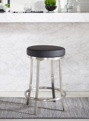 Safavieh Obito Contemporary Swivel Counter Stool With Vegan Leather Seat And Sleek Stainless Steel Frame Black  / Brushed Nickle BST3004B