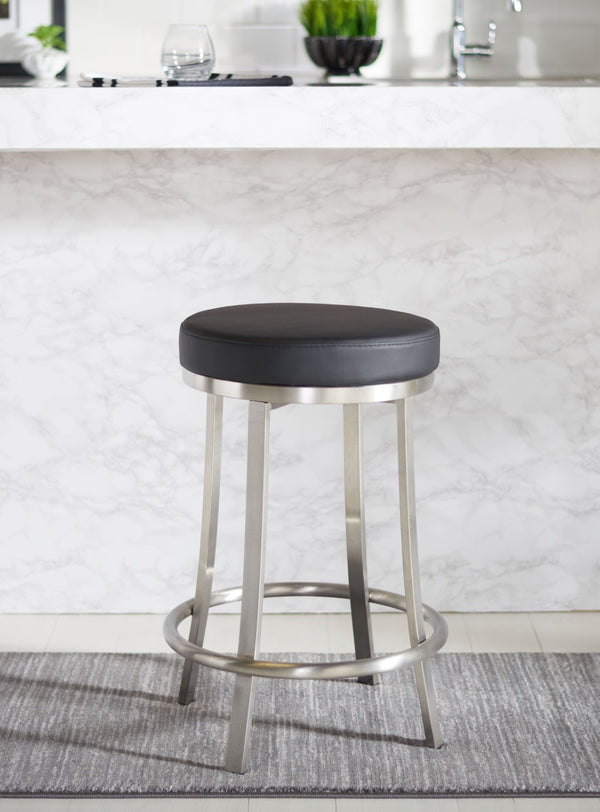 Safavieh Obito Contemporary Swivel Counter Stool With Vegan Leather Seat And Sleek Stainless Steel Frame Black  / Brushed Nickle BST3004B