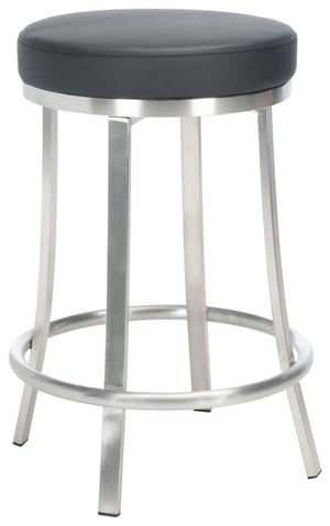 Safavieh Obito Contemporary Swivel Counter Stool With Vegan Leather Seat And Sleek Stainless Steel Frame Black  / Brushed Nickle BST3004B
