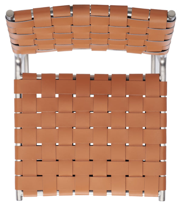 Safavieh Bahari Woven Counter Stool - Contemporary Design With Natural Leather Seat & Sleek Silver Base Cognac / Silver BST3010A