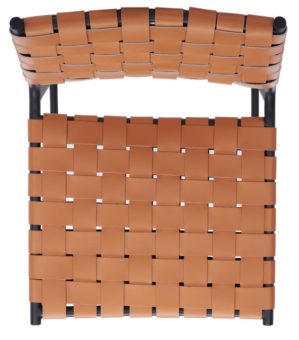 Safavieh Bahari Woven Counter Stool - Contemporary Design With Natural Leather Seat & Sleek Silver Base Cognac / Black BST3010B