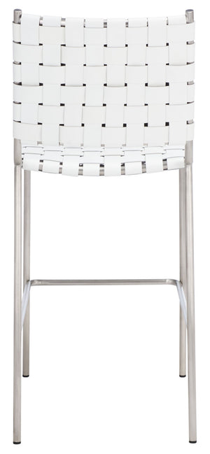 Safavieh Bahari Woven Counter Stool - Contemporary Design With Natural Leather Seat & Sleek Silver Base White / Silver BST3010C