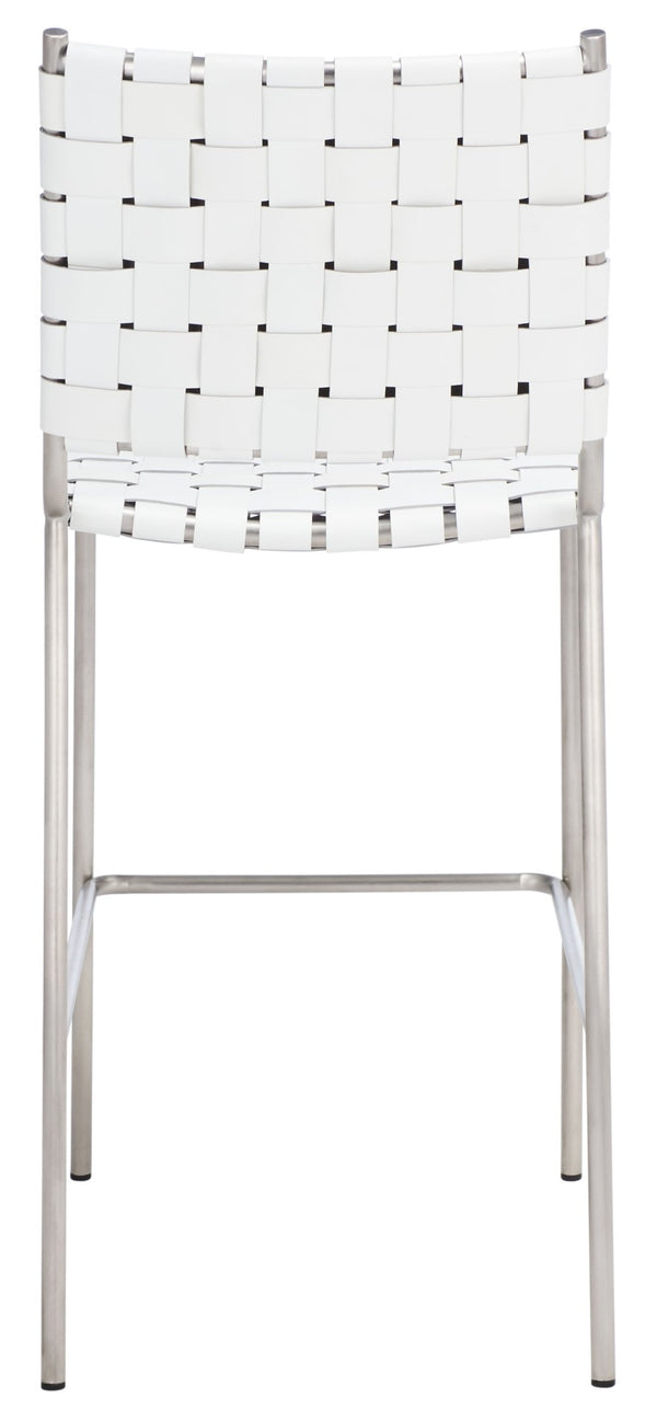 Safavieh Bahari Woven Counter Stool - Contemporary Design With Natural Leather Seat & Sleek Silver Base White / Silver BST3010C