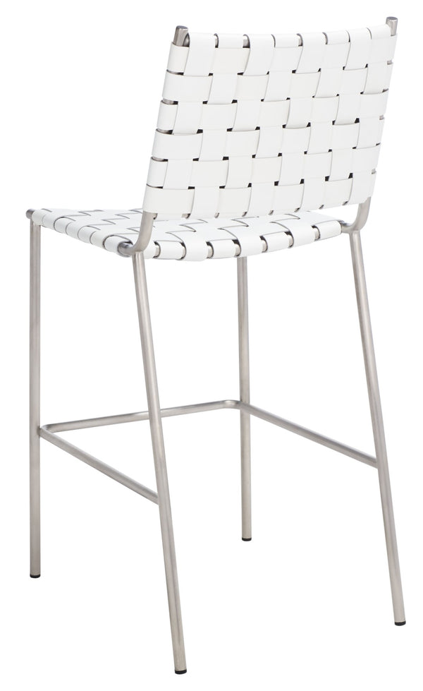 Safavieh Bahari Woven Counter Stool - Contemporary Design With Natural Leather Seat & Sleek Silver Base White / Silver BST3010C