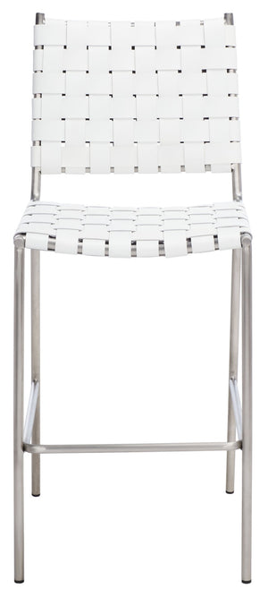 Safavieh Bahari Woven Counter Stool - Contemporary Design With Natural Leather Seat & Sleek Silver Base White / Silver BST3010C