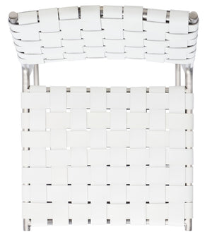 Safavieh Bahari Woven Counter Stool - Contemporary Design With Natural Leather Seat & Sleek Silver Base White / Silver BST3010C