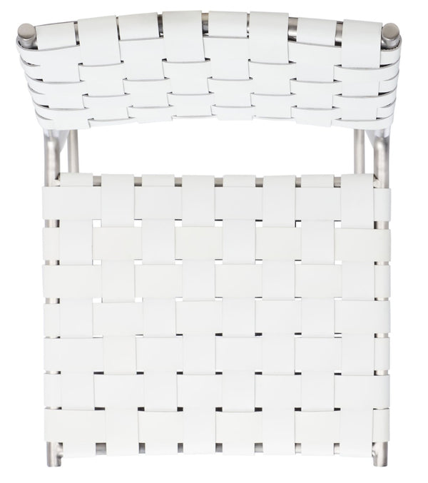 Safavieh Bahari Woven Counter Stool - Contemporary Design With Natural Leather Seat & Sleek Silver Base White / Silver BST3010C