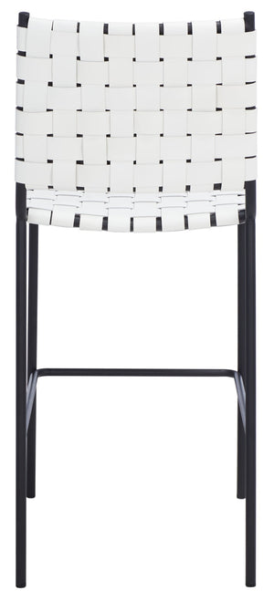 Safavieh Bahari Woven Counter Stool - Contemporary Design With Natural Leather Seat & Sleek Silver Base White / Black BST3010D