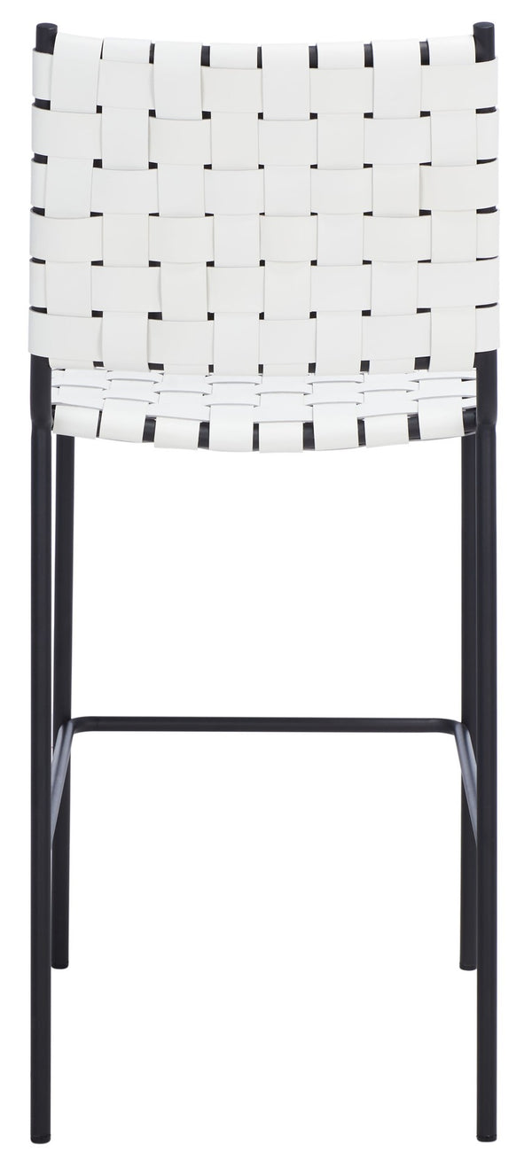 Safavieh Bahari Woven Counter Stool - Contemporary Design With Natural Leather Seat & Sleek Silver Base White / Black BST3010D