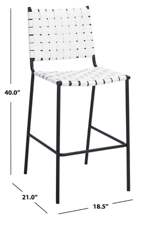 Safavieh Bahari Woven Counter Stool - Contemporary Design With Natural Leather Seat & Sleek Silver Base White / Black BST3010D