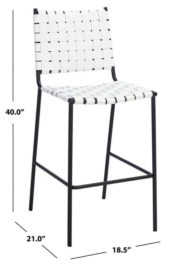 Safavieh Bahari Woven Counter Stool - Contemporary Design With Natural Leather Seat & Sleek Silver Base White / Black BST3010D