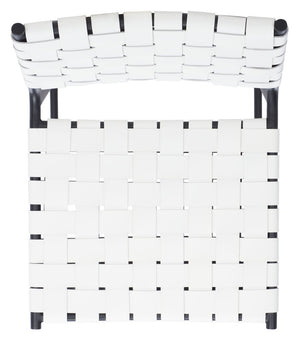 Safavieh Bahari Woven Counter Stool - Contemporary Design With Natural Leather Seat & Sleek Silver Base White / Black BST3010D