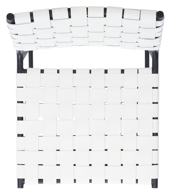 Safavieh Bahari Woven Counter Stool - Contemporary Design With Natural Leather Seat & Sleek Silver Base White / Black BST3010D