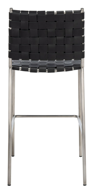 Safavieh Bahari Woven Counter Stool - Contemporary Design With Natural Leather Seat & Sleek Silver Base Black / Silver BST3010E