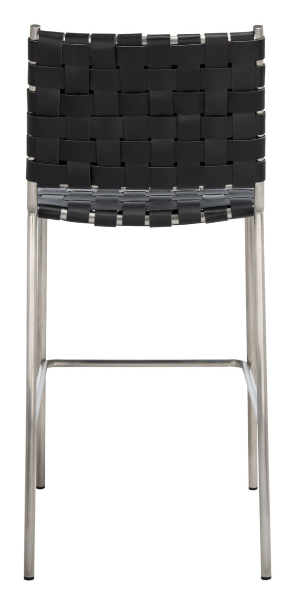 Safavieh Bahari Woven Counter Stool - Contemporary Design With Natural Leather Seat & Sleek Silver Base Black / Silver BST3010E