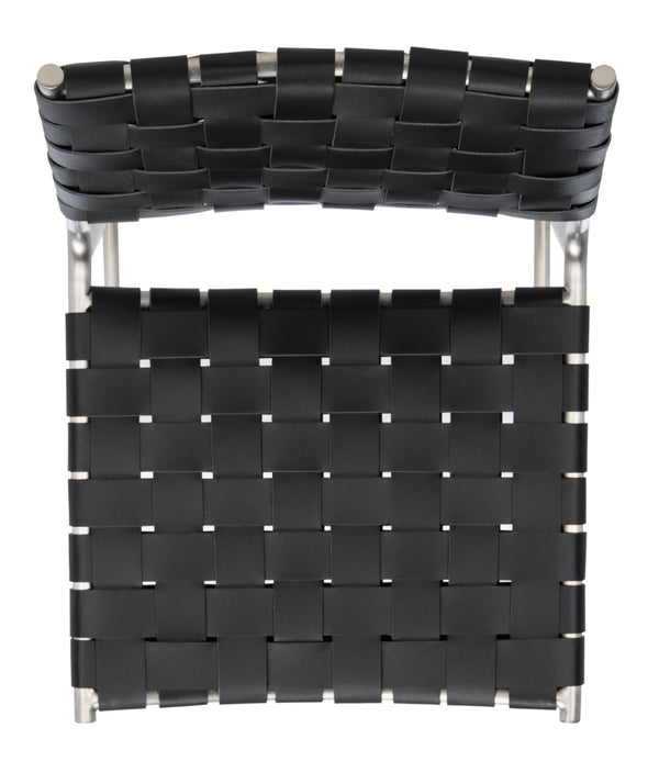 Safavieh Bahari Woven Counter Stool - Contemporary Design With Natural Leather Seat & Sleek Silver Base Black / Silver BST3010E