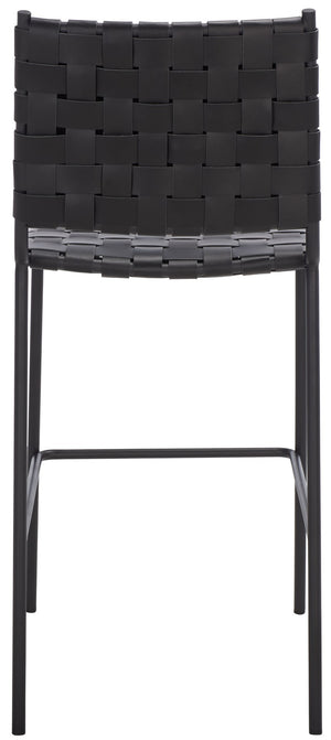 Safavieh Bahari Woven Counter Stool - Contemporary Design With Natural Leather Seat & Sleek Silver Base Black / Black BST3010F