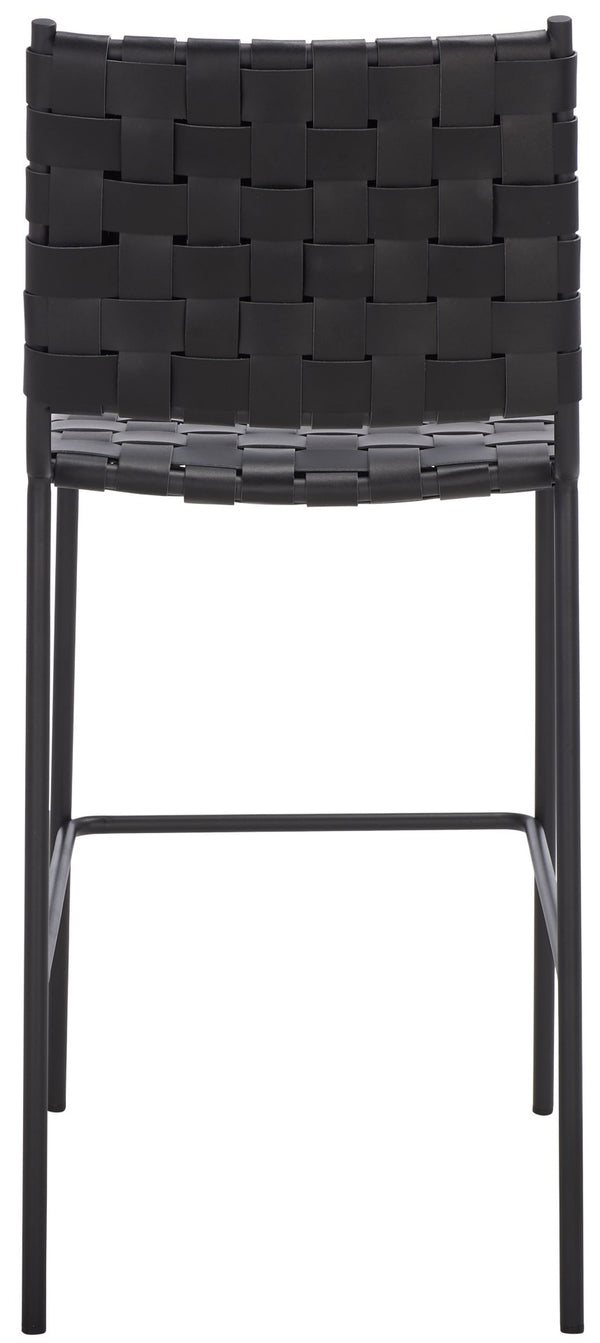 Safavieh Bahari Woven Counter Stool - Contemporary Design With Natural Leather Seat & Sleek Silver Base Black / Black BST3010F