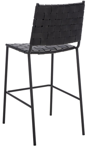 Safavieh Bahari Woven Counter Stool - Contemporary Design With Natural Leather Seat & Sleek Silver Base Black / Black BST3010F
