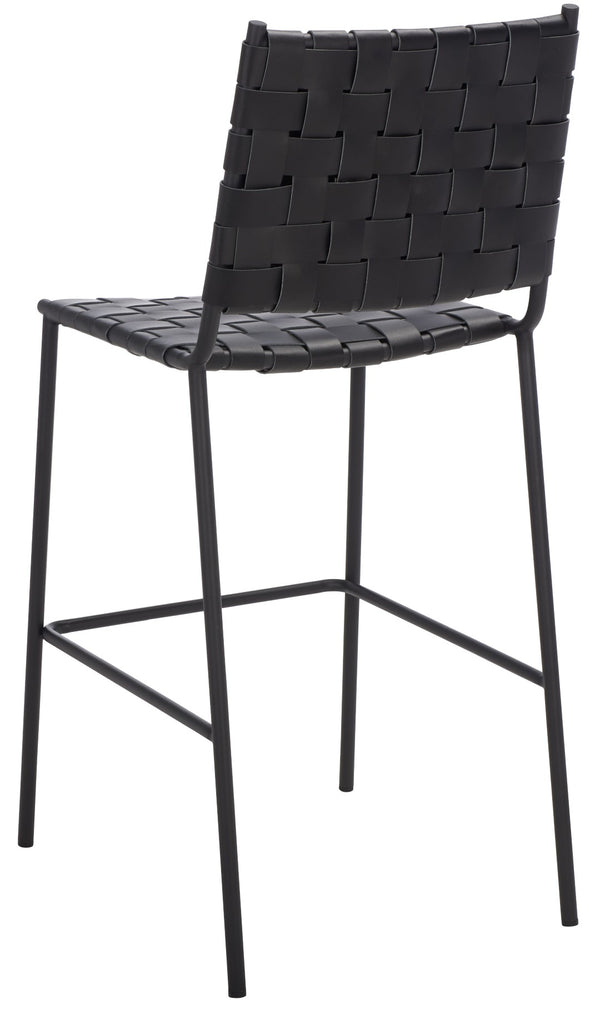 Safavieh Bahari Woven Counter Stool - Contemporary Design With Natural Leather Seat & Sleek Silver Base Black / Black BST3010F