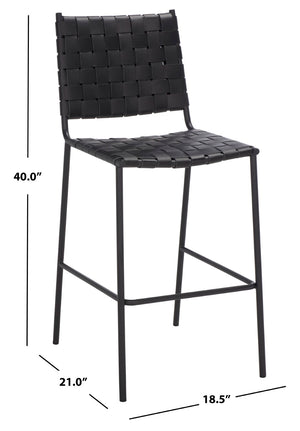 Safavieh Bahari Woven Counter Stool - Contemporary Design With Natural Leather Seat & Sleek Silver Base Black / Black BST3010F