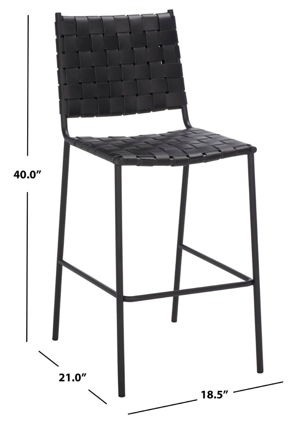 Safavieh Bahari Woven Counter Stool - Contemporary Design With Natural Leather Seat & Sleek Silver Base Black / Black BST3010F