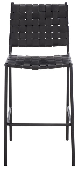 Safavieh Bahari Woven Counter Stool - Contemporary Design With Natural Leather Seat & Sleek Silver Base Black / Black BST3010F
