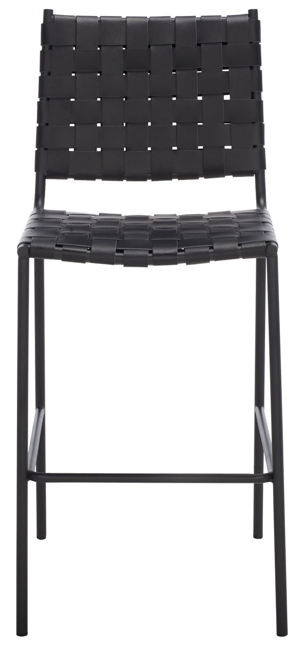 Safavieh Bahari Woven Counter Stool - Contemporary Design With Natural Leather Seat & Sleek Silver Base Black / Black BST3010F
