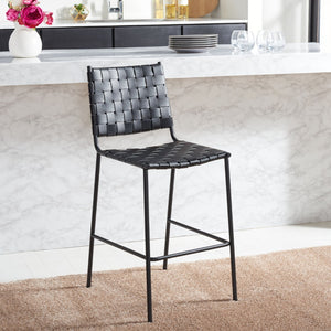 Safavieh Bahari Woven Counter Stool - Contemporary Design With Natural Leather Seat & Sleek Silver Base Black / Black BST3010F