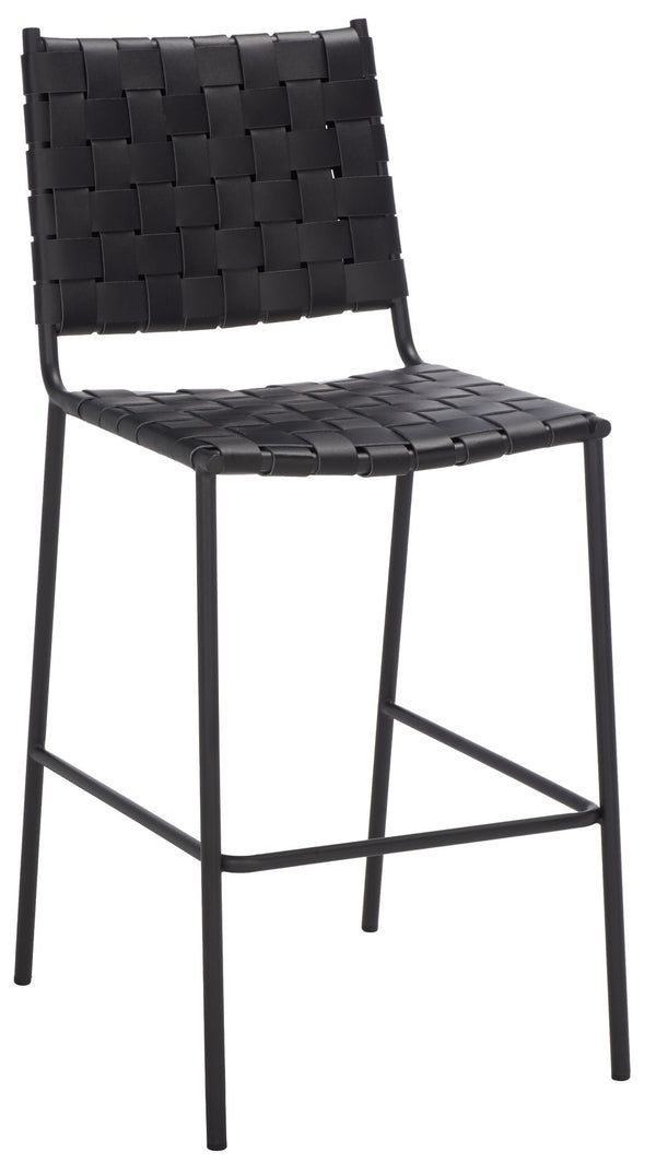 Safavieh Bahari Woven Counter Stool - Contemporary Design With Natural Leather Seat & Sleek Silver Base Black / Black BST3010F