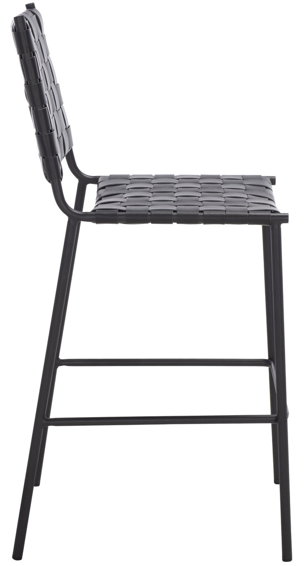 Safavieh Bahari Woven Counter Stool - Contemporary Design With Natural Leather Seat & Sleek Silver Base Black / Black BST3010F