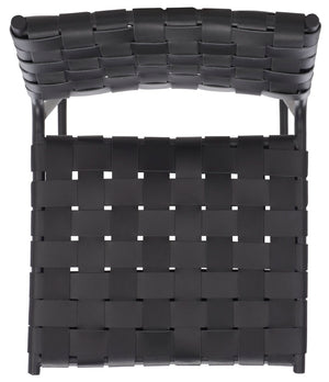 Safavieh Bahari Woven Counter Stool - Contemporary Design With Natural Leather Seat & Sleek Silver Base Black / Black BST3010F