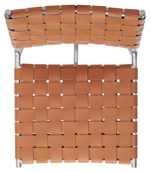 Safavieh Olenna Woven Counter Stool - Artisanal Leather Seat With Sleek Metal Base For Modern Dining Spaces Cognac / Silver BST3011A