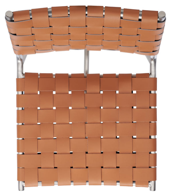 Safavieh Olenna Woven Counter Stool - Artisanal Leather Seat With Sleek Metal Base For Modern Dining Spaces Cognac / Silver BST3011A