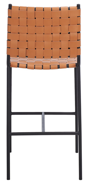 Safavieh Olenna Woven Counter Stool - Artisanal Leather Seat With Sleek Metal Base For Modern Dining Spaces Cognac / Black BST3011B