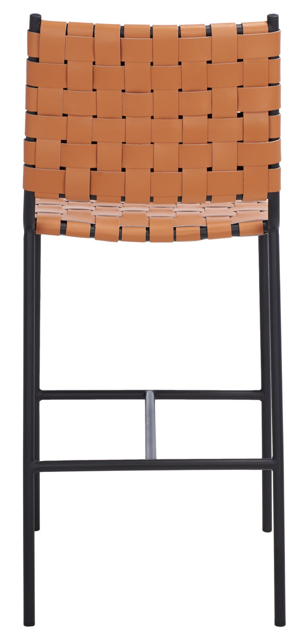 Safavieh Olenna Woven Counter Stool - Artisanal Leather Seat With Sleek Metal Base For Modern Dining Spaces Cognac / Black BST3011B
