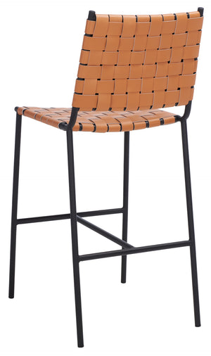 Safavieh Olenna Woven Counter Stool - Artisanal Leather Seat With Sleek Metal Base For Modern Dining Spaces Cognac / Black BST3011B