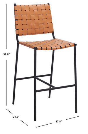 Safavieh Olenna Woven Counter Stool - Artisanal Leather Seat With Sleek Metal Base For Modern Dining Spaces Cognac / Black BST3011B