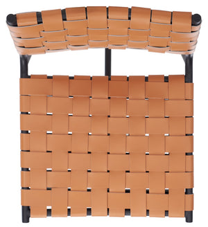 Safavieh Olenna Woven Counter Stool - Artisanal Leather Seat With Sleek Metal Base For Modern Dining Spaces Cognac / Black BST3011B