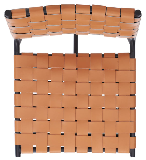 Safavieh Olenna Woven Counter Stool - Artisanal Leather Seat With Sleek Metal Base For Modern Dining Spaces Cognac / Black BST3011B