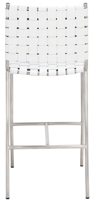 Safavieh Olenna Woven Counter Stool - Artisanal Leather Seat With Sleek Metal Base For Modern Dining Spaces White / Silver BST3011C