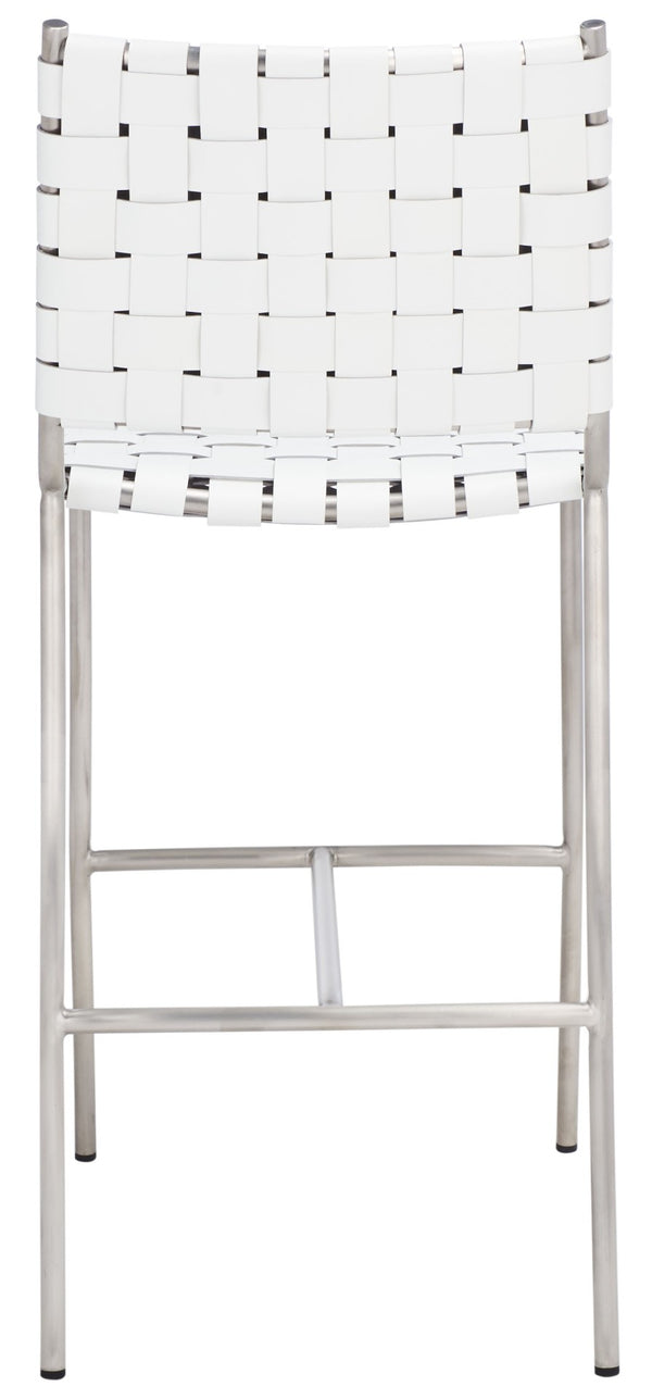 Safavieh Olenna Woven Counter Stool - Artisanal Leather Seat With Sleek Metal Base For Modern Dining Spaces White / Silver BST3011C