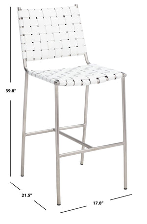 Safavieh Olenna Woven Counter Stool - Artisanal Leather Seat With Sleek Metal Base For Modern Dining Spaces White / Silver BST3011C