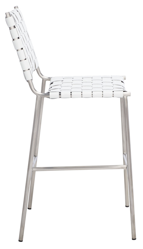Safavieh Olenna Woven Counter Stool - Artisanal Leather Seat With Sleek Metal Base For Modern Dining Spaces White / Silver BST3011C