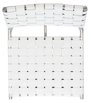 Safavieh Olenna Woven Counter Stool - Artisanal Leather Seat With Sleek Metal Base For Modern Dining Spaces White / Silver BST3011C