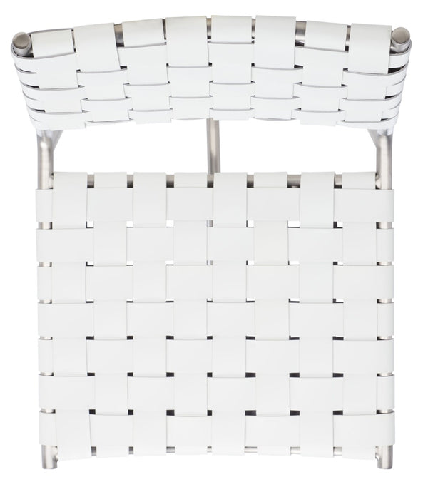Safavieh Olenna Woven Counter Stool - Artisanal Leather Seat With Sleek Metal Base For Modern Dining Spaces White / Silver BST3011C