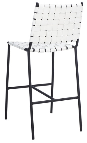 Safavieh Olenna Woven Counter Stool - Artisanal Leather Seat With Sleek Metal Base For Modern Dining Spaces White / Black BST3011D